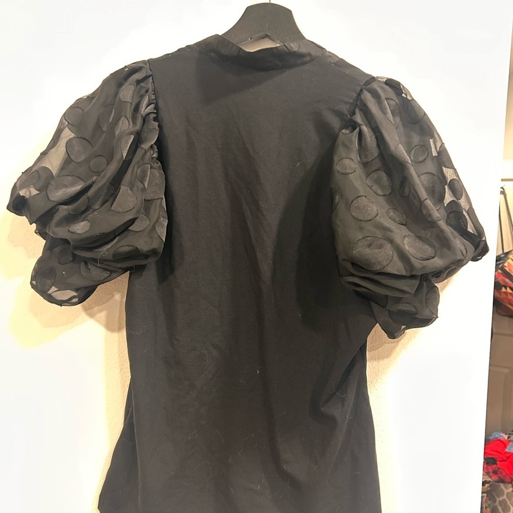 Anne Fontaine Maki Dots Puff Sleeve Top Black Sheer Polka Dot Balloon Blouse M - Picture 5 of 6
